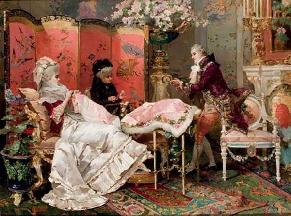 Flirteo Durante La Costura Oil Painting by Luis Alvarez Catala