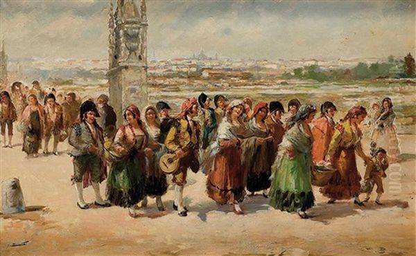 Romeria Con Madrid Al Fondo Oil Painting by Emilio Alvarez Diaz