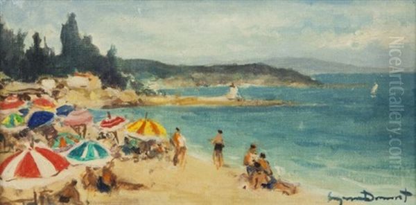 Untitled (beach Scene With View Of Coastline) Oil Painting by Eugenio Alvarez Dumont