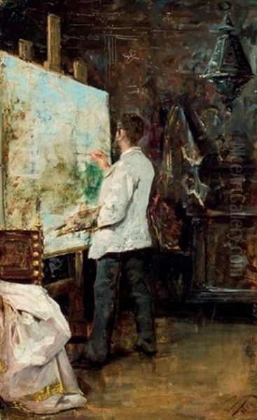 El Pintor En Su Estudio Oil Painting by Eugenio Alvarez Dumont