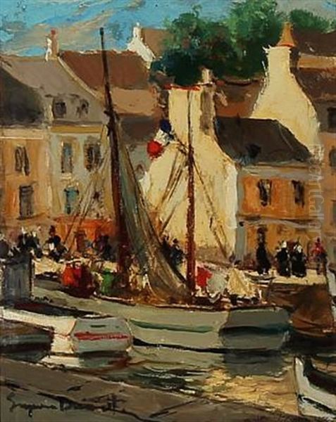 Summer Day In South European Harbour Oil Painting by Eugenio Alvarez Dumont