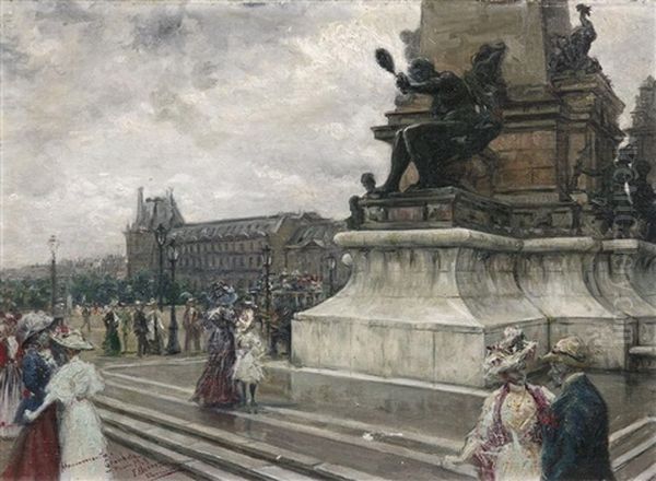 Paris, Place Gambetta Oil Painting by Eugenio Alvarez Dumont