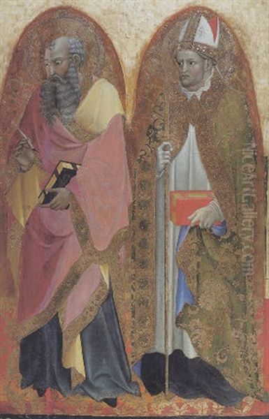 Saints John The Evangelist And Augustine (?) Oil Painting by  Alvaro di Piero (Pedro)