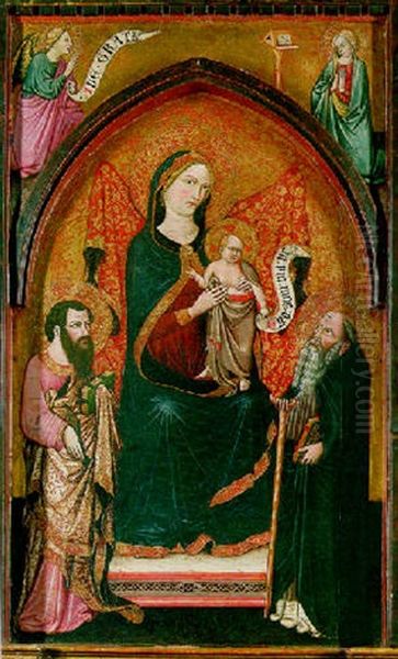 The Madonna And Child Enthroned With Saint Bartholomew And Saint Anthony Abbot Oil Painting by  Alvaro di Piero (Pedro)