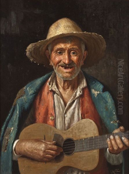 Italienischer Vagabund Mit Gitarre Oil Painting by Giulio Amadio