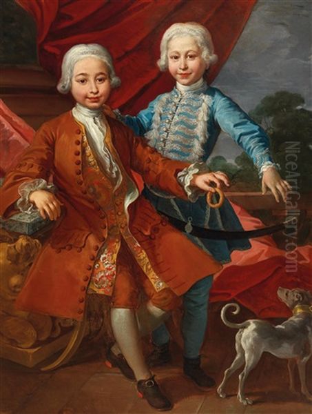 A Portrait Of Two Juvenile Princes Of The Royal Family Of Naples And Sicily Oil Painting by Carlo Amalfi