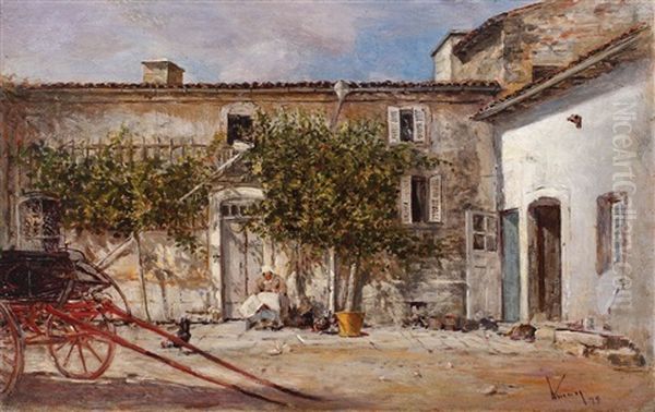 Curte Interioara In Contrexeville Oil Painting by Theodor Aman