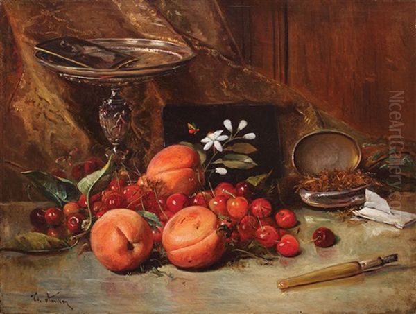 Natura Statica Cu Cirese, Caise Si Tutun Oil Painting by Theodor Aman