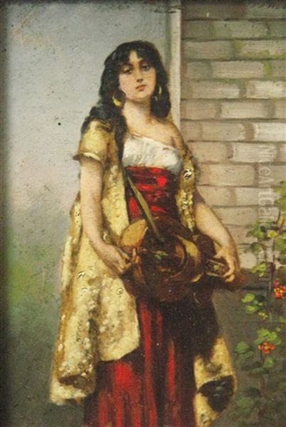 Napolitan With Mandoline Oil Painting by Theodor Aman