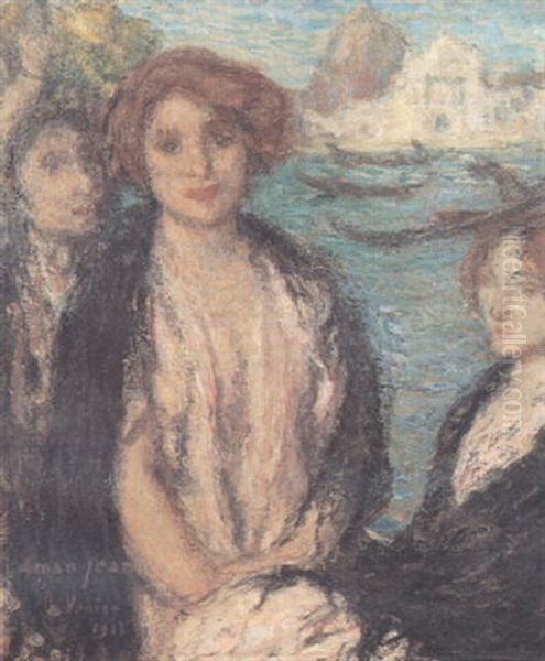 Venise, Trois Personnages Oil Painting by Jacques Francois Amand