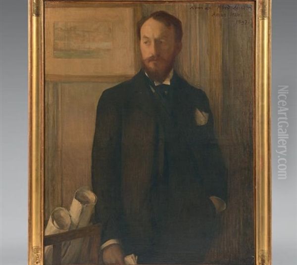 Portrait De Alfred Lasneret, 1897 Oil Painting by Edmond Francois Aman-Jean