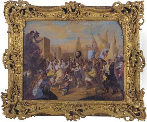 A Swiss Reverse Glass Painting Depicting The Triumph Of David Oil Painting by Anna Barbara Abesch