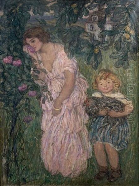 Femme Et Enfant Dans Un Jardin Oil Painting by Edmond Francois Aman-Jean