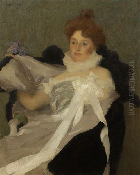 Portrait Of Baronne Pierlot Oil Painting by Edmond Francois Aman-Jean