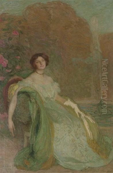 Portrait De Mademoiselle V.g. Oil Painting by Edmond Francois Aman-Jean