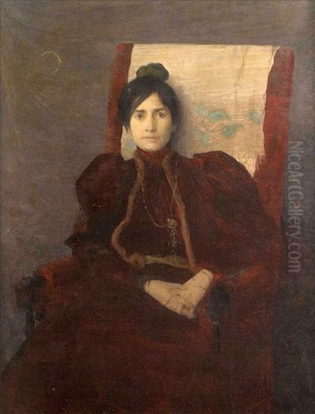 Portrait De Madame Dampt, Nee Diane De Cid Y Garcia Oil Painting by Edmond Francois Aman-Jean