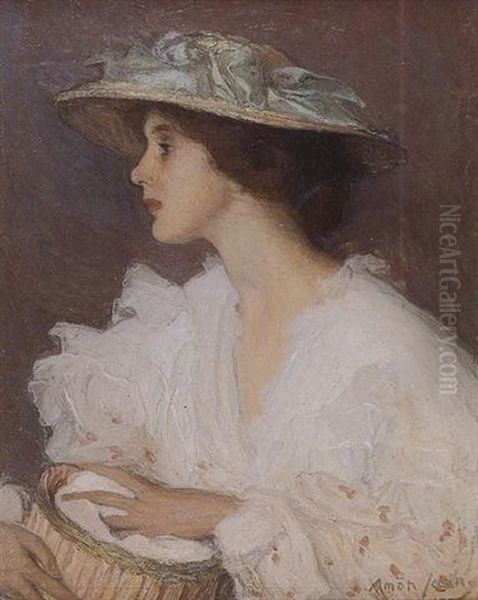 Miss Ella Carmichael Oil Painting by Edmond Francois Aman-Jean