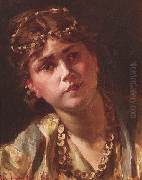 Brustportrat Einer Jungen Frau Oil Painting by Edmond Francois Aman-Jean