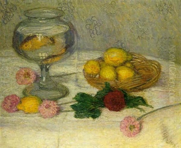 Nature Morte Aux Citrons Et Aquarium Oil Painting by Edmond Francois Aman-Jean