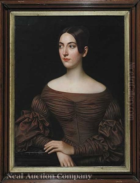 Portrait Of A Beautiful Woman In A Brown Dress, A Member Of The Beauvais-decuir Family Oil Painting by Jacques Guillaume Lucien Amans