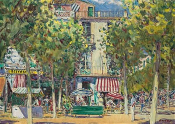 Paseo San Feliu Oil Painting by Jose Amat Virgili