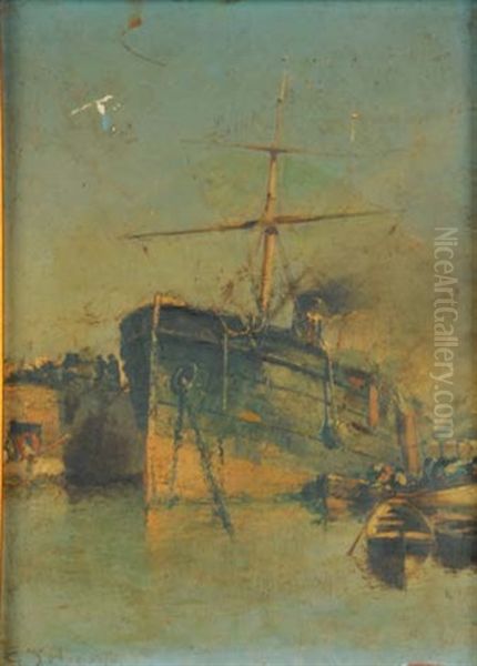 Piroscafo Nel Porto Oil Painting by Gennaro D' Amato