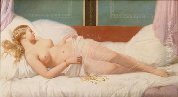 A Reclining Nude Odalisque Oil Painting by Eugene Emmanuel Amaury-Duval (Pineu)