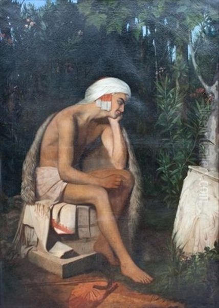 Un Jeune Patre Decouvre Un Bas-relief Antique Sur Le Bord D'un Ruisseau Oil Painting by Eugene Emmanuel Amaury-Duval (Pineu)