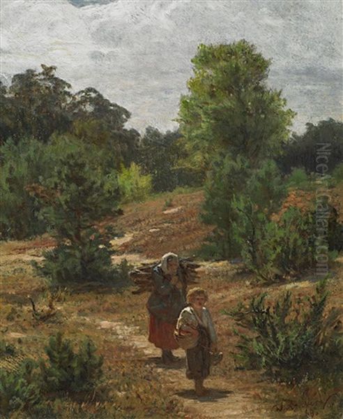 Reisigsammler In Den Dunen Oil Painting by Wilhelm August Lebrecht Amberg