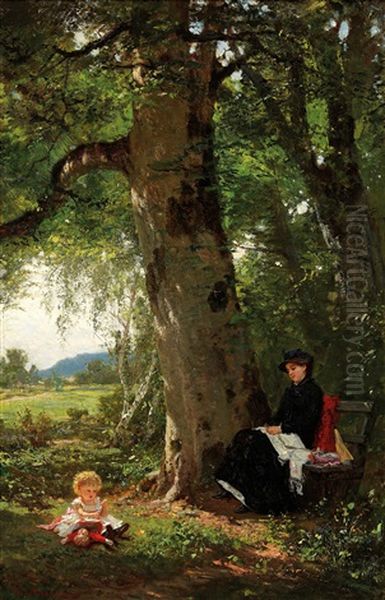 Idyllic Afternoon Oil Painting by Wilhelm August Lebrecht Amberg