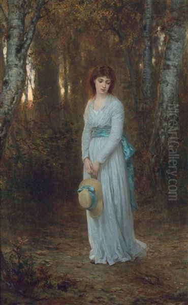 Meditation: Junge Frau Im Birkenwald Oil Painting by Wilhelm August Lebrecht Amberg