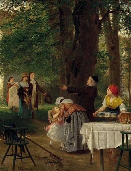 Ein Herzlicher Empfang Oil Painting by Wilhelm August Lebrecht Amberg