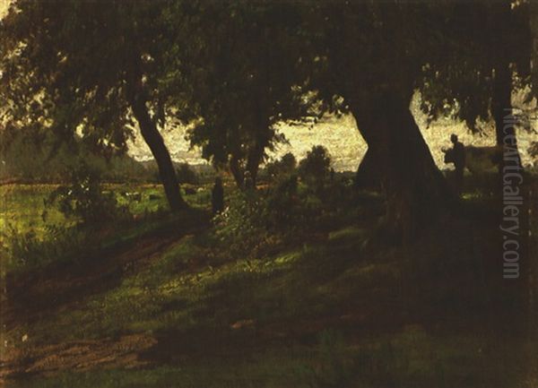 Blick Auf Misdroy Durch Hohe Baume Oil Painting by Wilhelm August Lebrecht Amberg