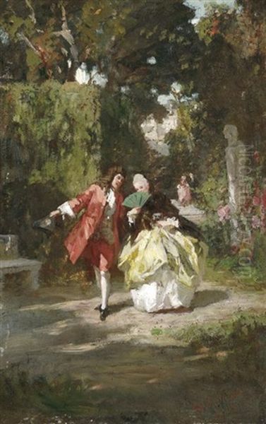 Galantes Paar Im Schlospark Oil Painting by Wilhelm August Lebrecht Amberg