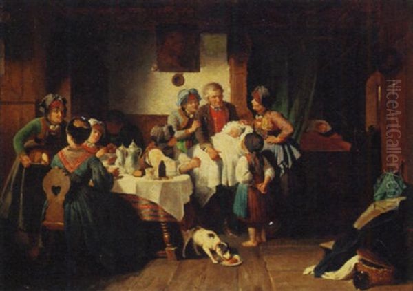 The Newborn Oil Painting by Wilhelm August Lebrecht Amberg