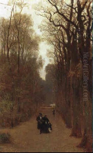 Das Alte Paar In Der Herbstlichen Parkallee Oil Painting by Wilhelm August Lebrecht Amberg