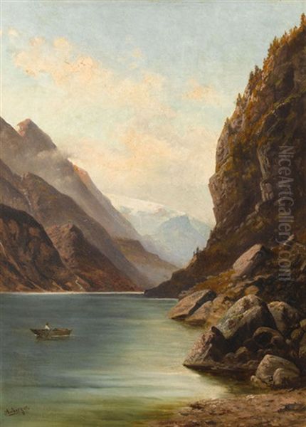 Parthie Bei Odda (norwegen) Oil Painting by Gustave Adolph Amberger