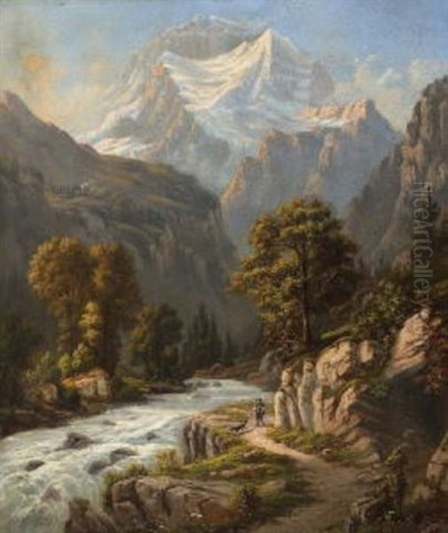 Gebirgslandschaft Oil Painting by Gustave Adolph Amberger