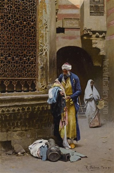 Merchant Before The Sabil Of Nafisa Al-bayda, Cairo Oil Painting by Raphael von Ambros