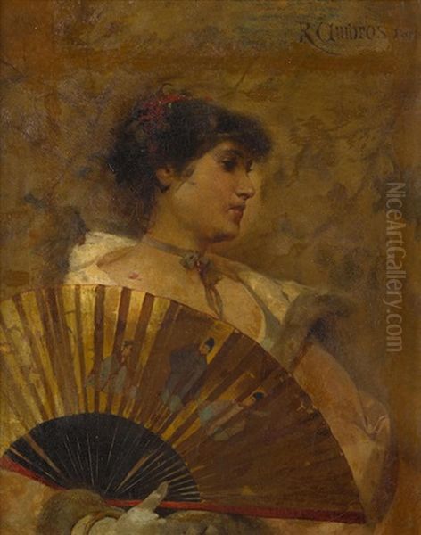 A Young Woman With Japanese Fan Oil Painting by Raphael von Ambros