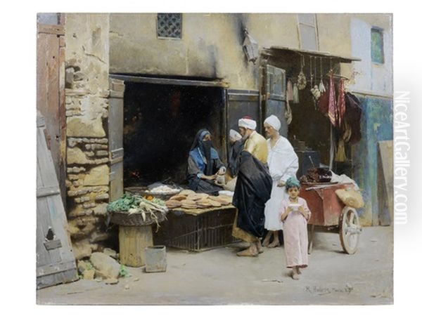 A Street Vendor Oil Painting by Raphael von Ambros