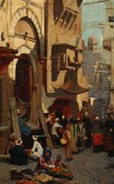 Street Scene From Cairo Oil Painting by Raphael von Ambros