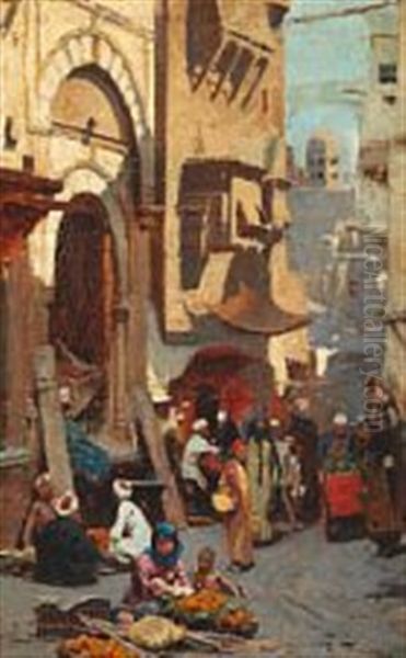 Street Scene From Cairo Oil Painting by Raphael von Ambros