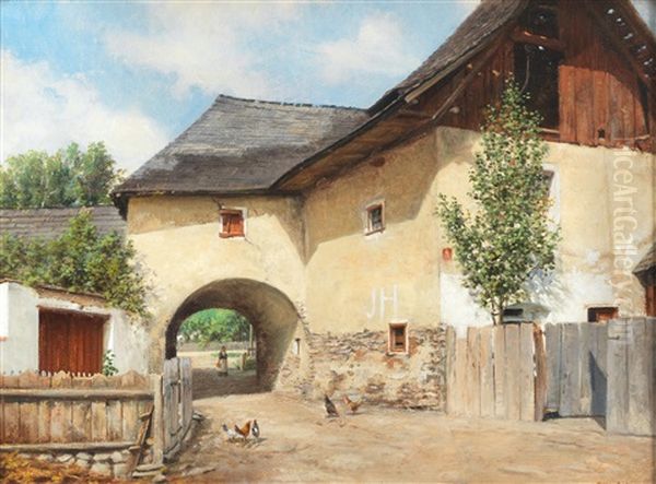 Farmhouse Oil Painting by Wilhelm Ambros