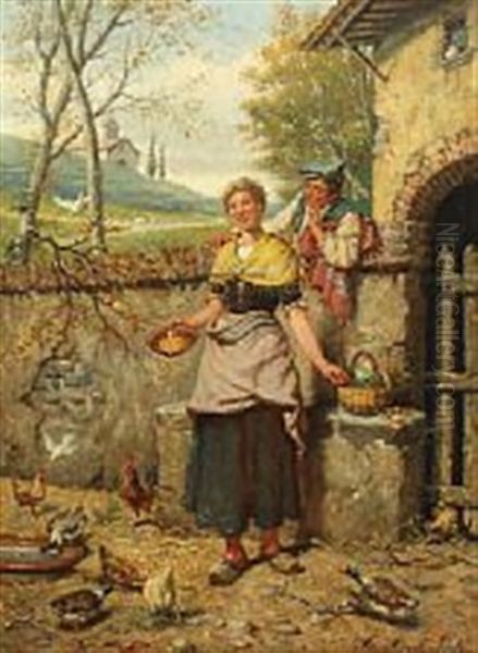 Spanish Farmer Surprising His Sweetheart Oil Painting by Manuel Amell