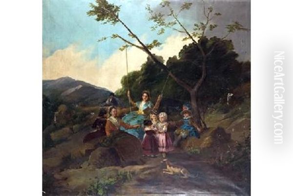 El Columpio (after Goya) Oil Painting by Francisco-Javier Amerigo y Aparici