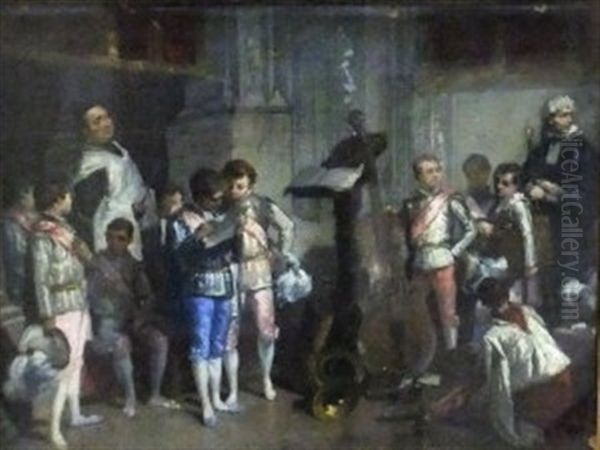 Choristers At Seville Cathedral Oil Painting by Francisco-Javier Amerigo y Aparici