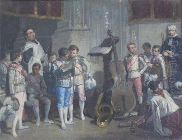 The Village Tailor (+ Choristers In Seville Cathedral; Pair) Oil Painting by Francisco-Javier Amerigo y Aparici