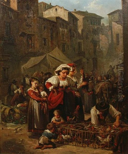 Market Day Oil Painting by Francisco-Javier Amerigo y Aparici