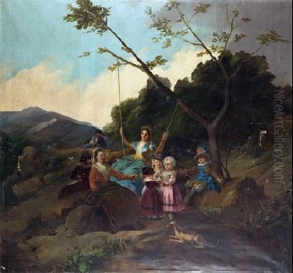 El Columpio Oil Painting by Francisco-Javier Amerigo y Aparici